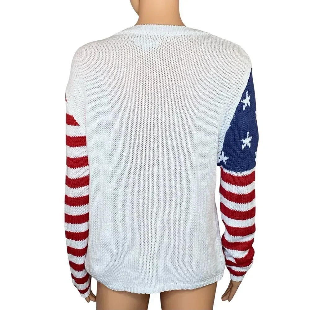 Grayson Threads Oversized Sweater Crew Neck American Flag Patriotic Knit SZ XS